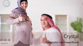  Presentation with muslim family - Amazing PPT layouts having young arab muslim family backdrop and a coral colored foreground