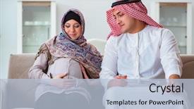  Presentation with muslim family - Beautiful PPT layouts featuring young arab muslim family with pregnant wife expecting baby backdrop and a light blue colored foreground