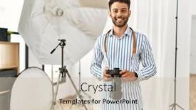  Presentation with reflex - PPT layouts having young-arab-photographer-man-smiling background and a soft green colored foreground