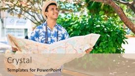  Presentation with city map - Presentation theme having young-arab-tourist-man-using background and a lemonade colored foreground