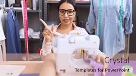  Presentation with face pain - PPT theme with young-arab-woman-dressmaker-designer background and a lemonade colored foreground