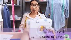  Presentation with anger - Presentation design consisting of young-arab-woman-dressmaker-designer background and a light blue colored foreground