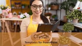  Presentation with flower woman - PPT layouts having young-arab-woman-florist-smiling background and a gold colored foreground