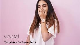  Presentation with sleepiness - PPT theme having young-arab-woman-standing-over background and a lemonade colored foreground