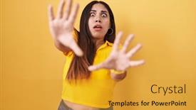  Presentation with panic - PPT theme enhanced with young-arab-woman-standing-over background and a gold colored foreground