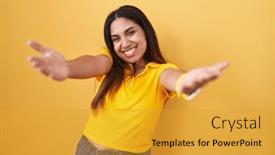  Presentation with acceptance - PPT theme enhanced with young-arab-woman-standing-over background and a gold colored foreground