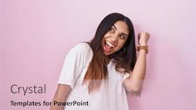  Presentation with arab music - PPT theme featuring young-arab-woman-standing-over background and a lemonade colored foreground