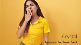  Presentation with sleepiness - Presentation design having young-arab-woman-standing-over background and a gold colored foreground