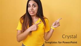  Presentation with arab - Slide set featuring young-arab-woman-standing-over background and a  colored foreground