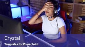  Presentation with gaming - Slides consisting of young-arab-woman-streamer-stressed background and a navy blue colored foreground