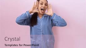  Presentation with pajama - Presentation design featuring young-arab-woman-wearing-blue background and a lemonade colored foreground