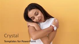  Presentation with confident love - Presentation theme having young-arab-woman-wearing-casual background and a coral colored foreground