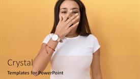  Presentation with sleepiness - Presentation theme with young-arab-woman-wearing-casual background and a coral colored foreground