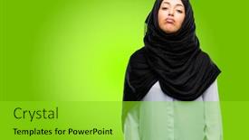  Presentation with overworked - Beautiful PPT layouts featuring young arab woman wearing hijab with sleepy expression being overworked and tired backdrop and a yellow colored foreground