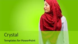  Presentation with arabian woman wearing hijab muslim - Cool new slides with young arab woman wearing hijab backdrop and a yellow colored foreground