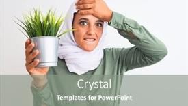  Presentation with hand holding plant - Slide deck with young arab woman wearing hijab holding plant pot over isolated background stressed with hand on head shocked with shame and surprise face angry and frustrated fear and upset for mistake background and a gray colored foreground