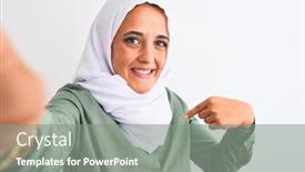  Presentation with hijab - Cool new presentation with young-arab-woman-wearing-hijab backdrop and a gray colored foreground