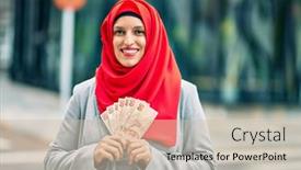  Presentation with hijab - Presentation having young-arab-woman-wearing-hijab background and a soft green colored foreground