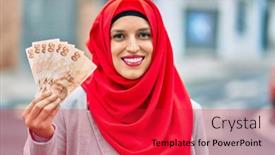  Presentation with hijab - Presentation design featuring young-arab-woman-wearing-hijab background and a red colored foreground