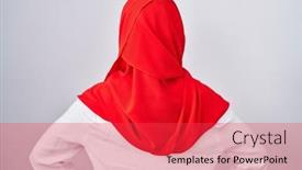  Presentation with woman body - Presentation theme enhanced with young-arab-woman-wearing-traditional background and a  colored foreground