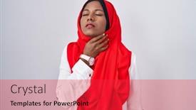  Presentation with sore throat - Slide set having young-arab-woman-wearing-traditional background and a  colored foreground
