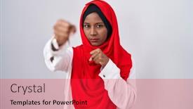  Presentation with violence woman - Presentation design with young-arab-woman-wearing-traditional background and a red colored foreground