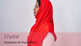  Presentation with traditional - Slides consisting of young-arab-woman-wearing-traditional background and a red colored foreground