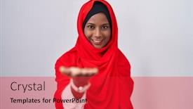  Presentation with islamic - Theme consisting of young-arab-woman-wearing-traditional background and a  colored foreground