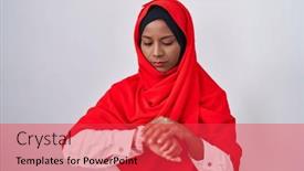  Presentation with hijab - Slide set featuring young-arab-woman-wearing-traditional background and a  colored foreground