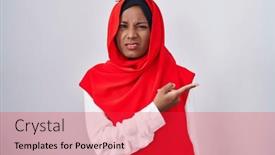  Presentation with forefinger - Theme with young-arab-woman-wearing-traditional background and a red colored foreground