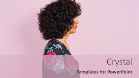  Presentation with hair dress - Amazing presentation theme having young arab woman with curly hair wearing floral dress over isolated pink background looking to side relax profile pose with natural face with confident smile backdrop and a lemonade colored foreground