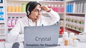  Presentation with far away - Theme consisting of young-arab-woman-working background and a light blue colored foreground