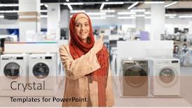  Presentation with hijab - PPT theme having young-arab-woman background and a coral colored foreground