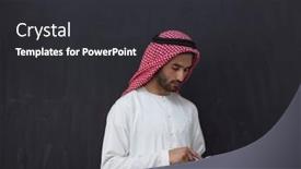  Presentation with muslim - PPT theme consisting of young-arabian-muslim-businessman-using background and a dark gray colored foreground