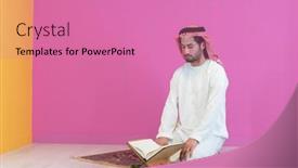  Presentation with muslim - Slides with young-arabian-muslim-man background and a coral colored foreground