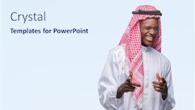  Presentation with arabic - Presentation theme having young-arabic-african-man-wearing background and a sky blue colored foreground