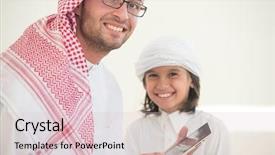  Presentation with arabic kids - Audience pleasing slides consisting of young-arabic-father-and-kids backdrop and a lemonade colored foreground