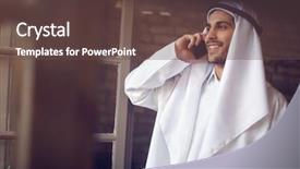  Presentation with company orientation - PPT theme consisting of young arabic manager of international background and a tawny brown colored foreground