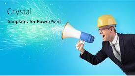  Presentation with sounds - Slides consisting of young architect constructor yelling with megaphone and sparkling sounds background and a cyan colored foreground