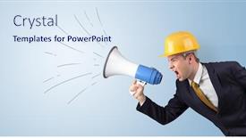  Presentation with youth leadership greenboard young - Amazing slide deck having young architect constructor yelling with megaphone and copyspace backdrop and a sky blue colored foreground