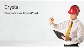  Presentation with road safety young drivers - Audience pleasing theme consisting of young architect in red safety backdrop and a white colored foreground