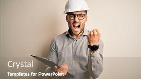  Presentation with inspector - Colorful slide deck enhanced with young-architect-inspector-man-wearing backdrop and a coral colored foreground