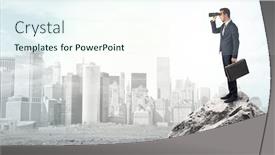  Presentation with investments - Slide set consisting of young architect looking to ruined city from distance and thinking about investments background and a sky blue colored foreground