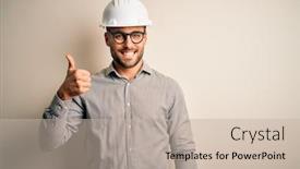  Presentation with builder - Cool new slide deck with young-architect-man-wearing-builder backdrop and a mint green colored foreground