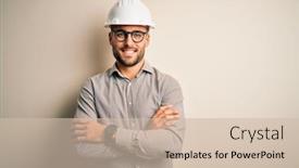  Presentation with architect - Presentation theme enhanced with young-architect-man-wearing-builder background and a soft green colored foreground