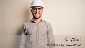  Presentation with builder - PPT theme having young-architect-man-wearing-builder background and a mint green colored foreground
