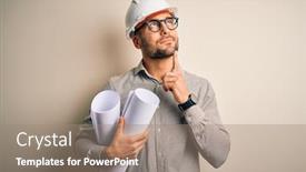  Presentation with contractor - Presentation theme enhanced with young-architect-man-wearing-contractor background and a coral colored foreground