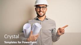  Presentation with contractor - PPT theme enhanced with young-architect-man-wearing-contractor background and a coral colored foreground