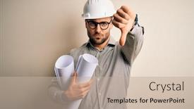  Presentation with contractor - Cool new slide set with young-architect-man-wearing-contractor backdrop and a mint green colored foreground