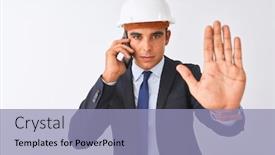  Presentation with architect - Amazing slide deck having young-architect-man-wearing-helmet backdrop and a light blue colored foreground